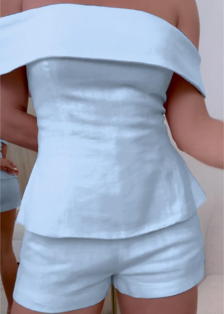 Danica | Women's Strapless Style Top Short Pants Two-Piece Set in Light Blue