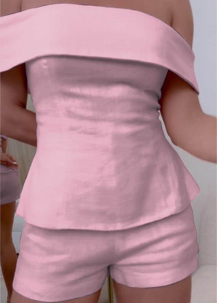 Danica | Women's Strapless Style Top Short Pants Two-Piece Set in Pink