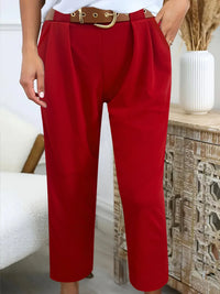 Daniela | Women's Belted Elegant Pants – Dress Pants in Red