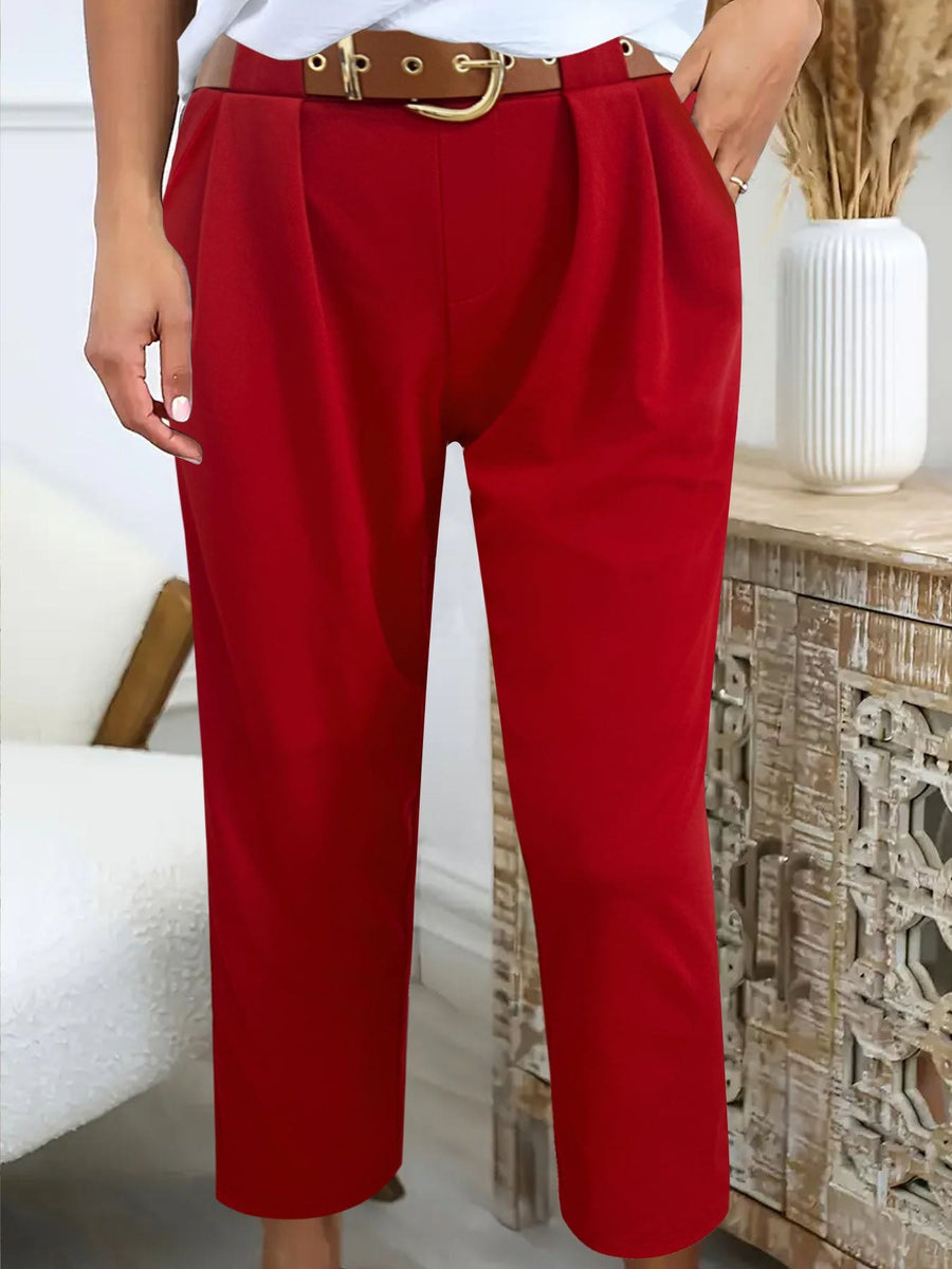 Daniela | Women's Belted Elegant Pants – Dress Pants in Red