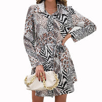 Daniella | Women's Waist Belt Belted Shirt Dress in Black White