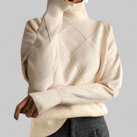 Daphne | Women's Oversized Diamond-Knit Turtlenecks Sweater in Beige