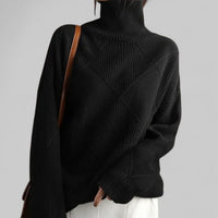 Daphne | Women's Oversized Diamond-Knit Turtlenecks Sweater in Black