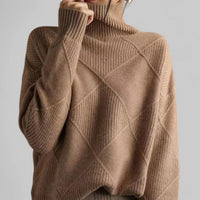 Daphne | Women's Oversized Diamond-Knit Turtlenecks Sweater in Camel