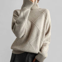 Daphne | Women's Oversized Diamond-Knit Turtlenecks Sweater in Gray