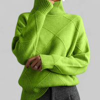 Daphne | Women's Oversized Diamond-Knit Turtlenecks Sweater in Green