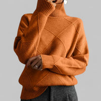 Daphne | Women's Oversized Diamond-Knit Turtlenecks Sweater in Orange