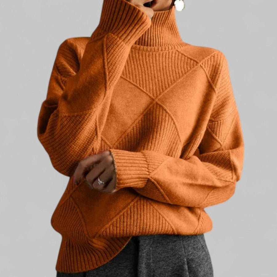 Daphne | Women's Oversized Diamond-Knit Turtlenecks Sweater in Orange