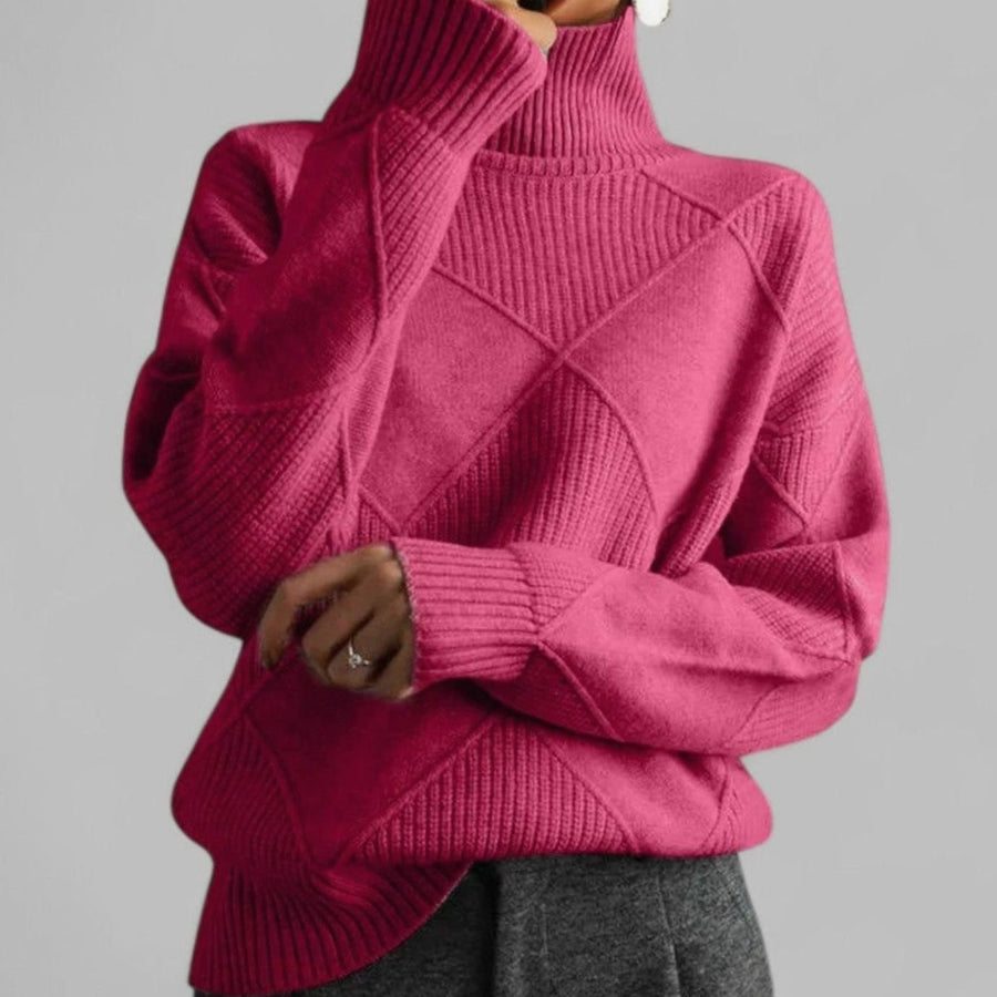 Daphne | Women's Oversized Diamond-Knit Turtlenecks Sweater in Pink