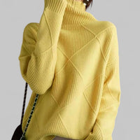 Daphne | Women's Oversized Diamond-Knit Turtlenecks Sweater in Yellow