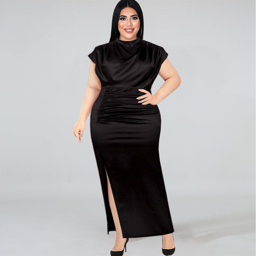 Darcey | Women's V-Neck Slit Elegant Chic Maxi Dress in Black