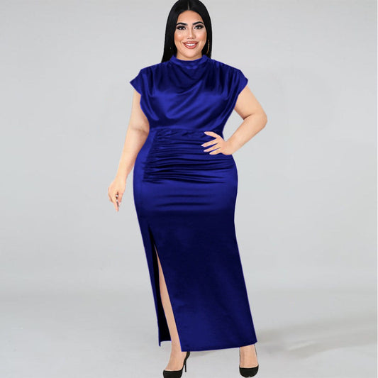 Darcey | Women's V-Neck Slit Elegant Chic Maxi Dress in Blue