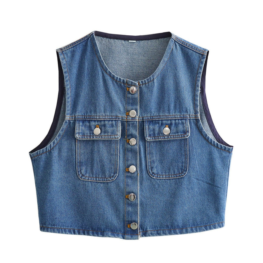 Darcy | Women's Pockets Vest in Blue