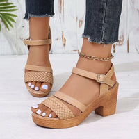Darcy | Women's Braided Strap Block Heel Style Sandals in Khaki