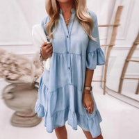 Darcy | Women's Ruffle Detail Shirt Dress in Light Blue