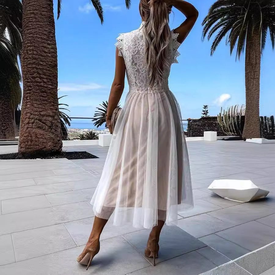 Darcy | Women's Sheer Lace Elegant Dress in White