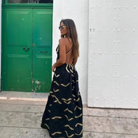 Dariela | Women's V-Neck Ruffle Elegant Maxi Dress in Black