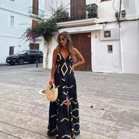 Dariela | Women's V-Neck Ruffle Elegant Maxi Dress in Black