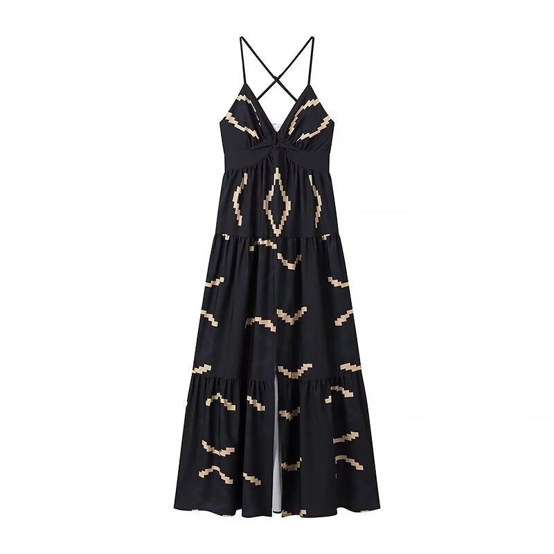 Dariela | Women's V-Neck Ruffle Elegant Maxi Dress in Black