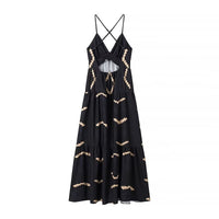 Dariela | Women's V-Neck Ruffle Elegant Maxi Dress in Black