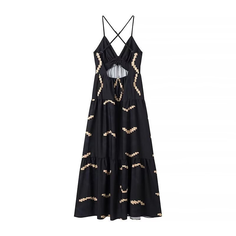 Dariela | Women's V-Neck Ruffle Elegant Maxi Dress in Black
