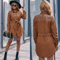 Darline | Women's Lace Trim Belted Shirt Dress
