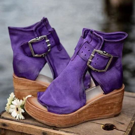 Davina | Women's Buckle Strap Wedge Style Sandals in Purple