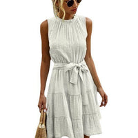 Deborah | Women's Waist Belt Belted Casual Summer Dress in Ivory