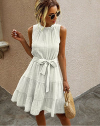 Deborah | Women's Waist Belt Belted Casual Summer Dress in Ivory