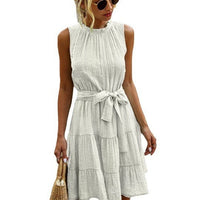Deborah | Women's Waist Belt Belted Casual Summer Dress in Ivory