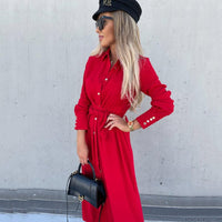 Deborina | Women's Waist Belt Slit Belted Shirt Dress
