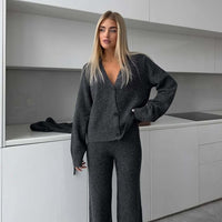 Deirdre | Women's Knit Elegant Two-Piece Set in Dark Gray