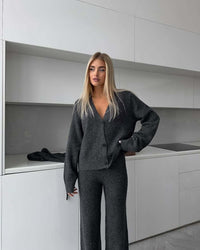 Deirdre | Women's Knit Elegant Two-Piece Set in Dark Gray