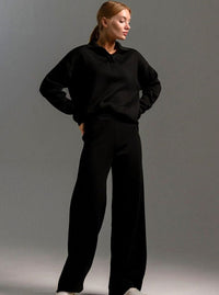 Delaney | Women's Collared Wide-Leg Relaxed Fit Two-Piece Lounge Set in Black