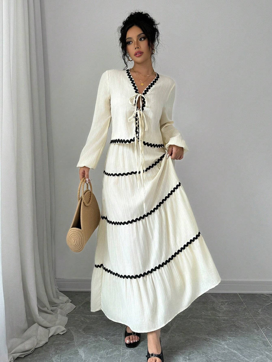 Delfina | Women's V-Neck Ruffled Two-Piece Set