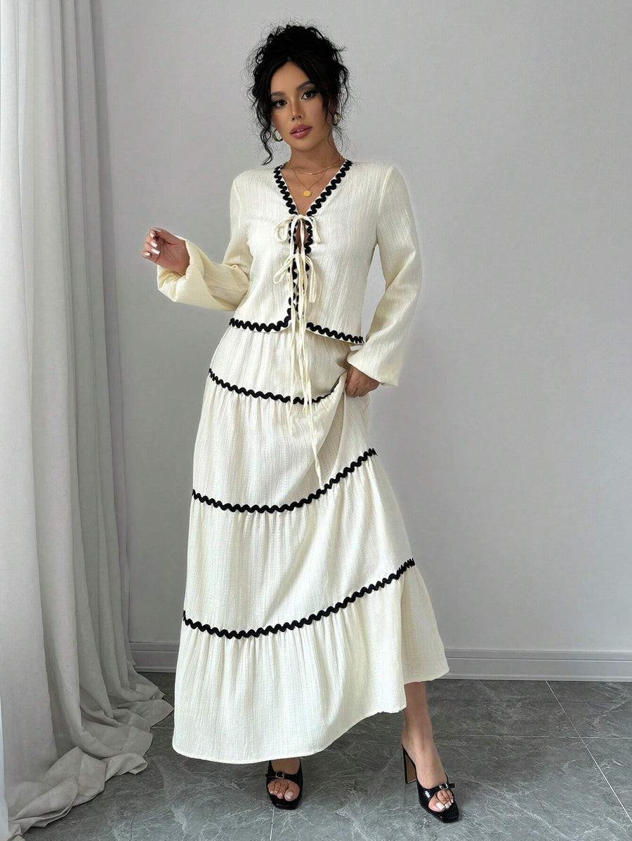 Delfina | Women's V-Neck Ruffled Two-Piece Set