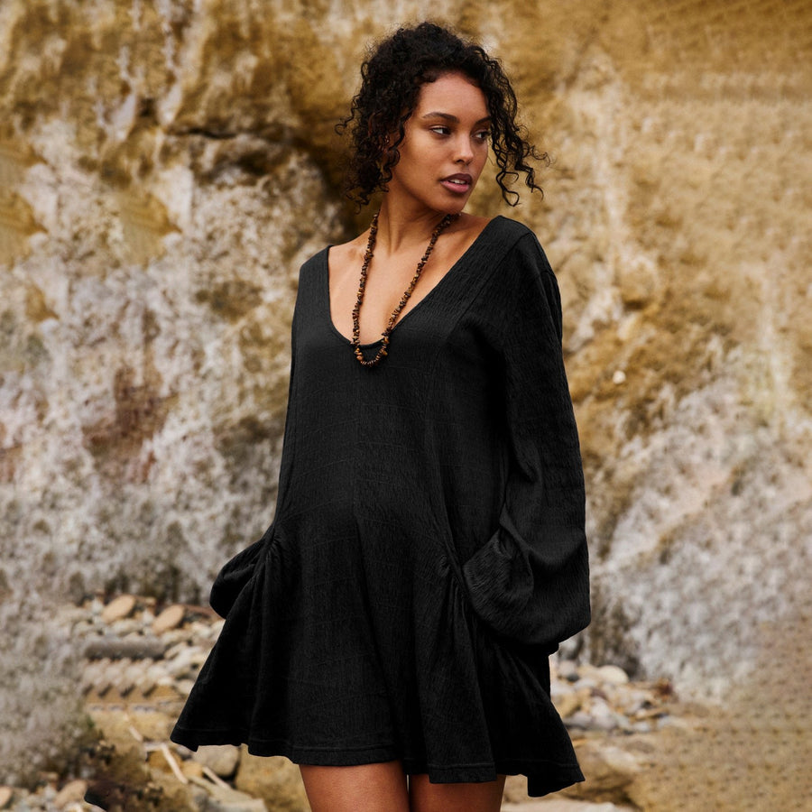 Delfina | Women's V-Neck Sleeveless Casual Wrap Dress in Black