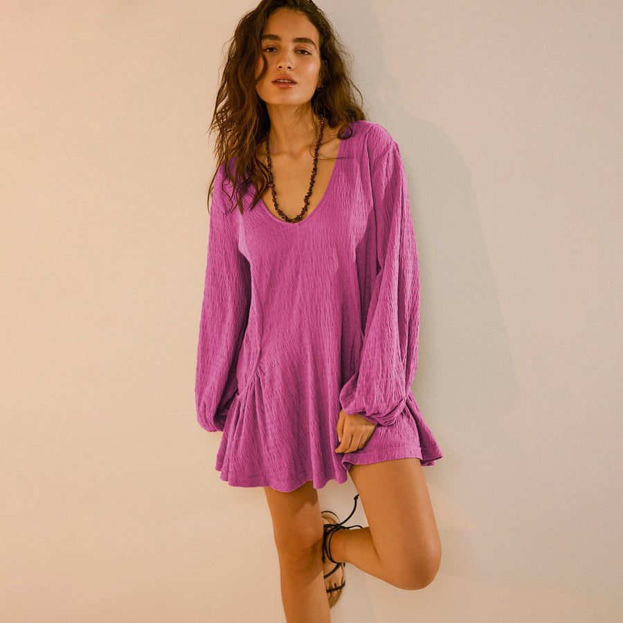 Delfina | Women's V-Neck Sleeveless Casual Wrap Dress in Fuchsia