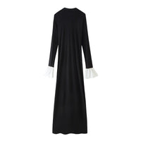 Delfina | Women's Button Detail Ruffle Elegant Maxi Dress in Black