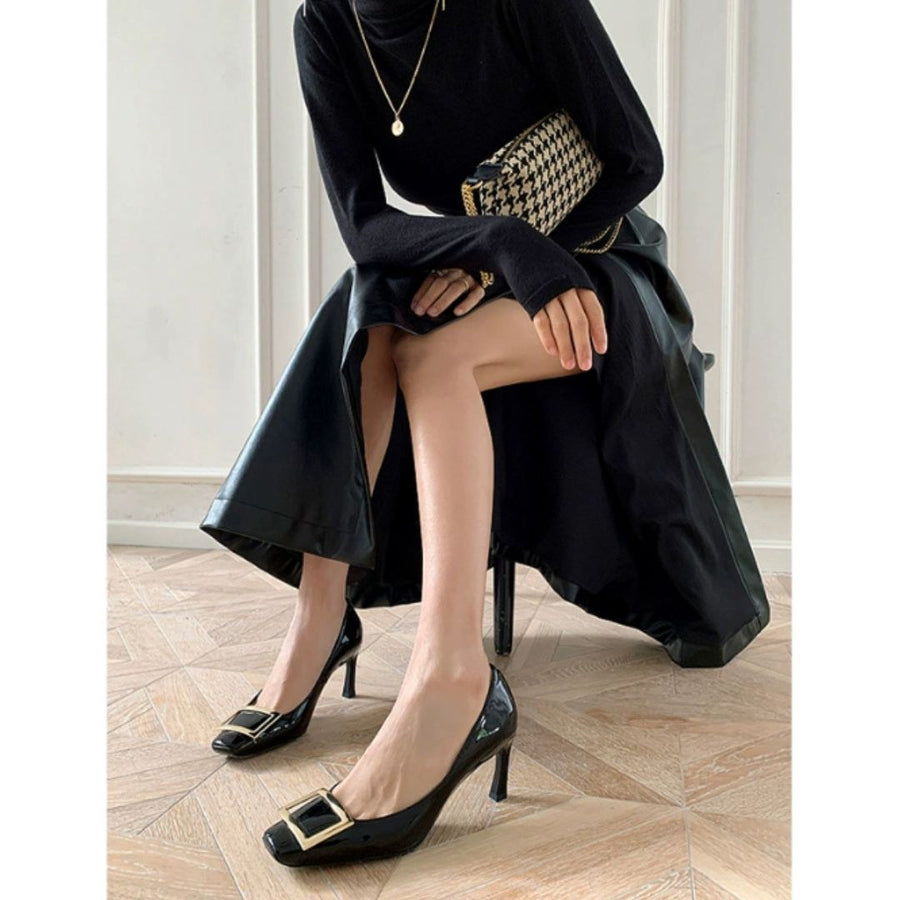 Delia | Women's Square Toe Buckle Detail Heels
