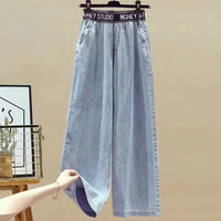 Delia | Women's Elastic Waist Wide Leg Jeans in As Shown