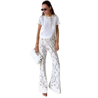 Delilah | Women's Wide Leg Lace Floral Elegant Pants in White