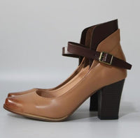 Delilah | Women's Closed Toe With Ankle Strap Block Heels in Brown