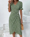 Delphina | Women's V-Neck Wrap Short Sleeve Midi Dress