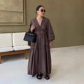 Delwyn | Women's Ruffle Detail V-Neck Elegant Maxi Dress