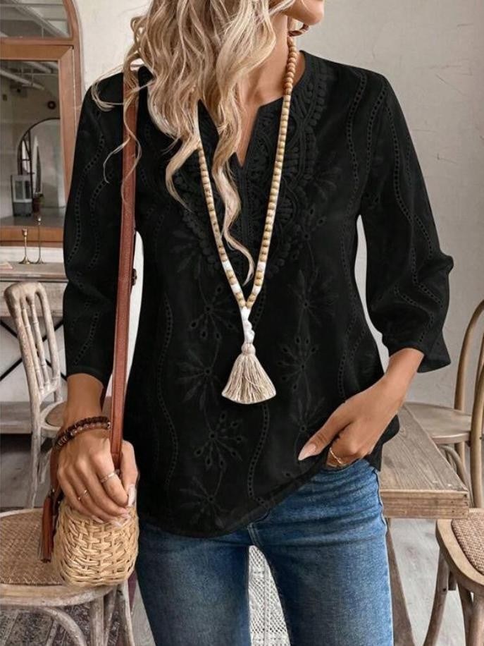 Demelza | Women's Floral Elegant Blouse in Black