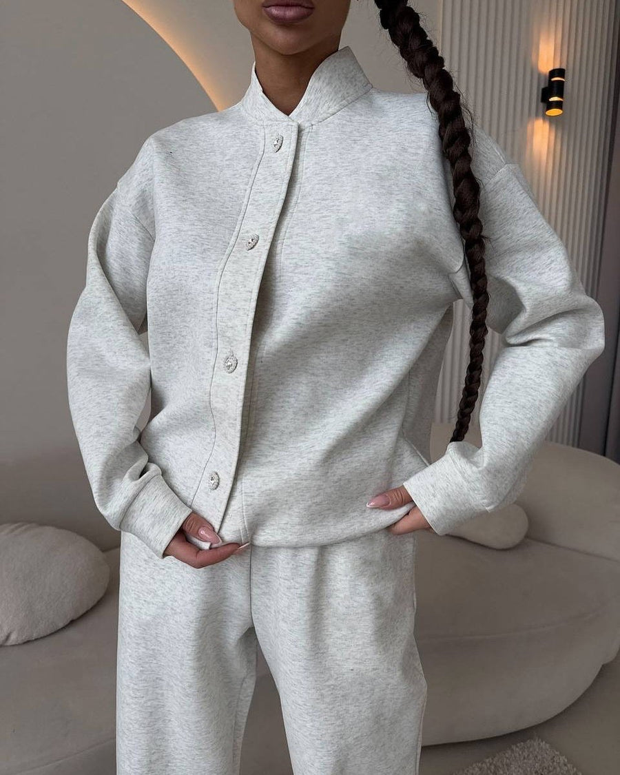 Demelza | Women's Button-Front Elegant Two-Piece Set in Light Gray