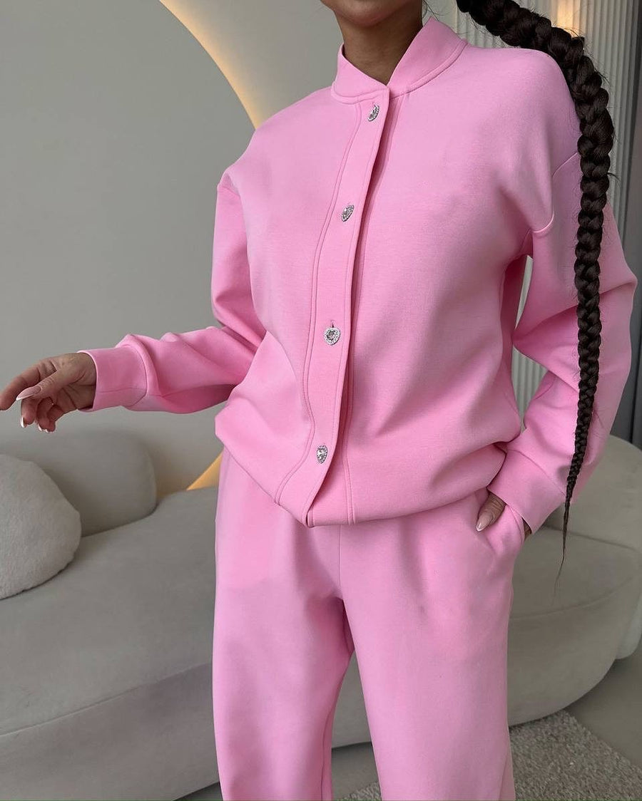 Demelza | Women's Button-Front Elegant Two-Piece Set in Pink