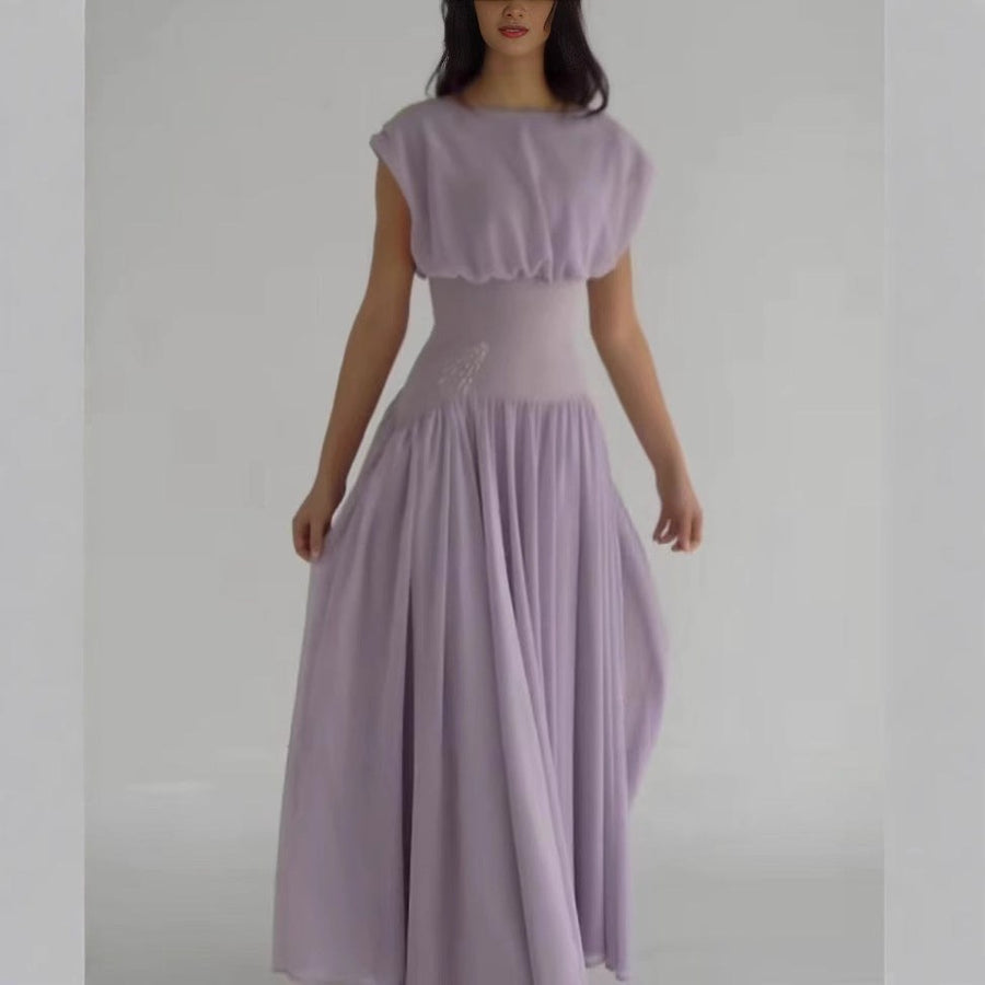 Demetria | Women's Ruched Elegant Maxi Dress in Purple