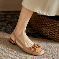 Denise | Women's Slingback Square Toe Detail Flats in Brown